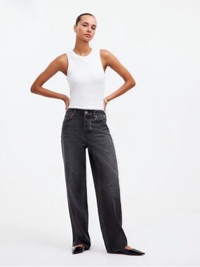 Madewell Low Slung Baggy Wide Leg Jeans 100% Cotton Sz 27 Black Rinse Wash